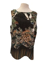 Citron Santa Monica Silk Blend Tank Top Women’s OX Asian Crane Dragon Print Boho