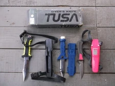 3 DIVING KNIVES TUSA EXPECT,WENUKA SEA STYLE & US DIVERS AQUA LUNG ALL VERY GOOD