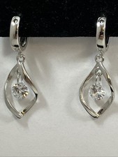 Sterling Silver CZ 925 1  Dangle Earrings