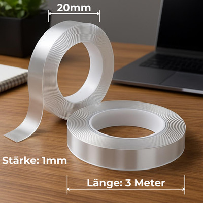 2x Nano Tape [6 Meter x 20mm x 1mm] Doppelseitiges Klebeband Extra Stark