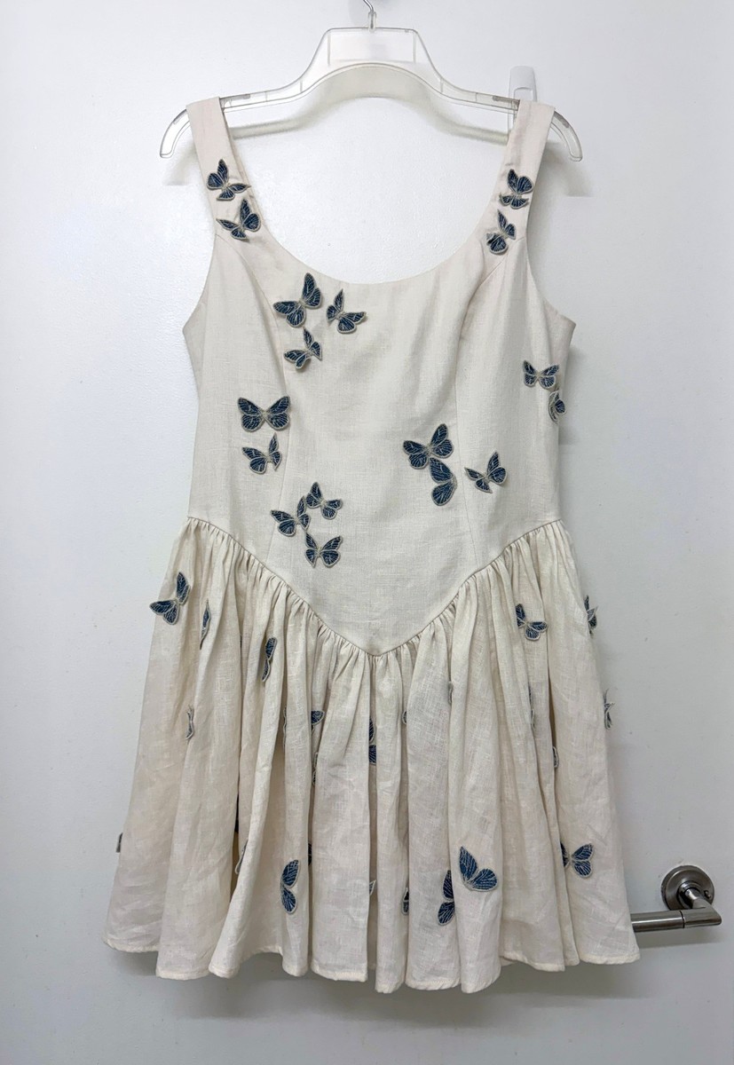mini skater dress with butterfly embroidery ASOS Mini Skater Dress With Butterfly Embroidery in Natural