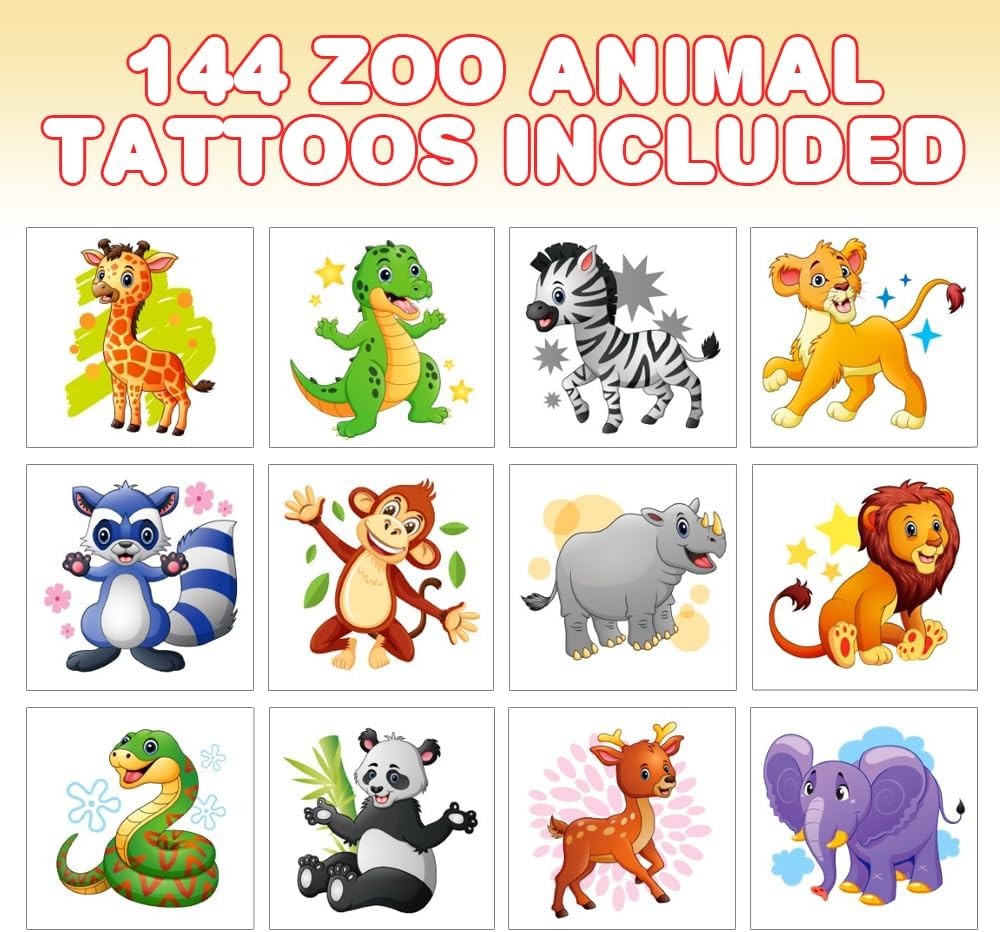 ArtCreativity Zoo Animal Individual Temporary Tattoos for 2 Inch, Assorted 