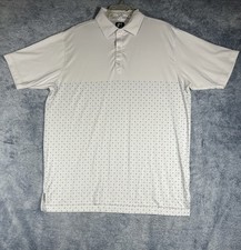 FootJoy Short Sleeve Polo Men's Large White w/ Blue Geometric Print Golf Walking