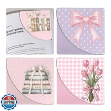 IBOVODI Pink Bow Leather Bookmarks, 4pcs Cute Bows Book Marks, Corner Page Bo