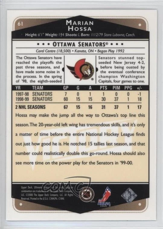 1999-00 Upper Deck Ultimate Victory Marian Hossa #61 HOF - Image 2 of 2