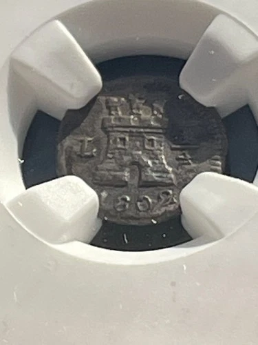 1802 L Peru Spanish King Ferdinand VII Lion 1/4 Real NGC AU Details Very Rare