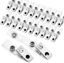 30 Pcs Metal Badge Clips with Clear PVC Straps ID Strap Clip Double Holes