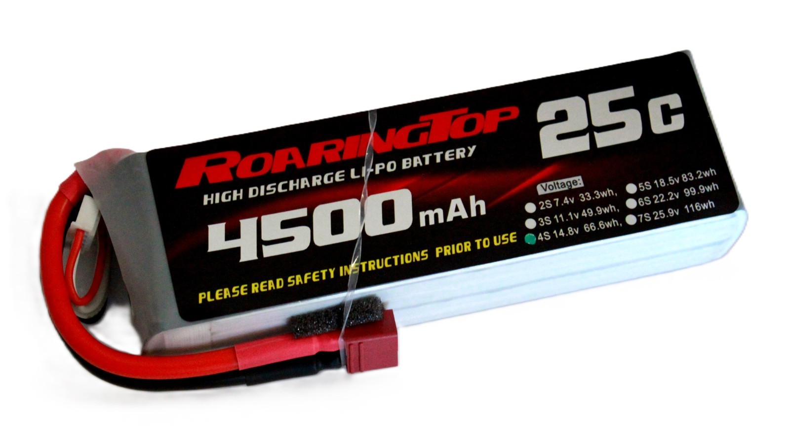 RoaringTop LiPo Battery Pack 25C 4500mAh 4S 14.8V with Deans Plug