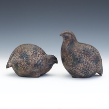 A Pair Rare Chinese Qing Dynasty Pated Iron Quails