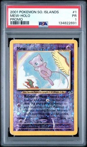 SWIRL PSA 1 2001 Pokemon Southern Islands Mew Promo 1/18 Reverse Holo Foil WOTC