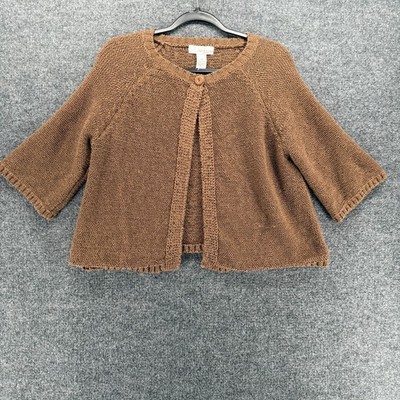 Lucy & Laurel Cardigan Womens 1X Brown Button Up Crop Knit Boho Cottage Hippie