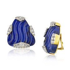 David Webb 1970's Platinum & 18K Yellow Gold 2.75 carat Large Lapis Lazuli Earri