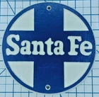 Vintage Ande Rooney 10" Santa Fe Railroad Porcelain Enamel Sign EX Condition