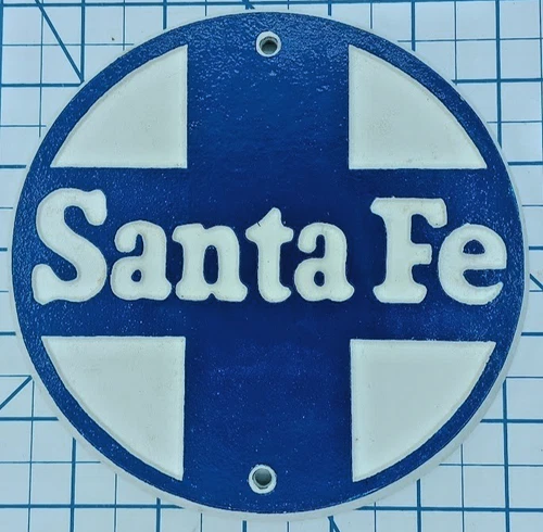 Vintage Ande Rooney 10" Santa Fe Railroad Porcelain Enamel Sign EX Condition