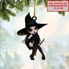 Little Witch, Personalized Witch Custom Shaped Acrylic Ornament Christmas 3.5 in