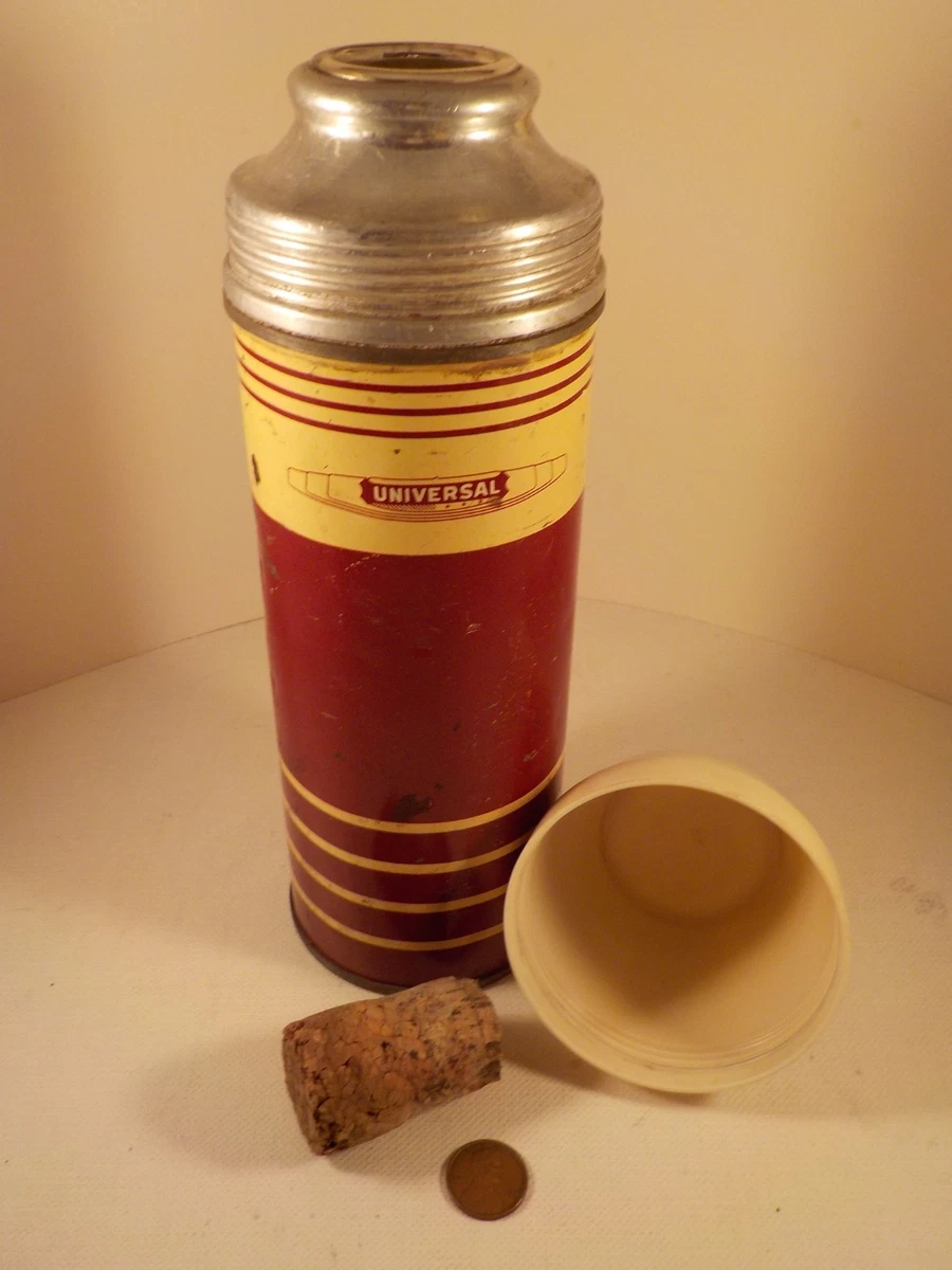 Thermos Vintage Theos Années 1970 – Fabriqué En Suisse, Métal Et Verre, Couleur Jaune