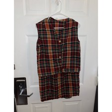 Vintage 2 Piece Ladies Plaid Button-Down Vest and Skirt Set