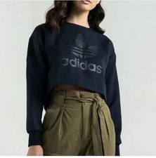 Adidas Originals Size S Cropped Trefoil Sweatshirt Legend Ink Long Sleeve Top