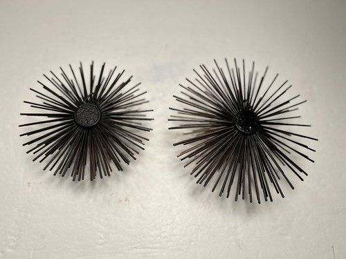 Set of 2 MCM Style Bronze Atomic Metal Starburst Sea Urchin Wall Hang Decor - Picture 11 of 13