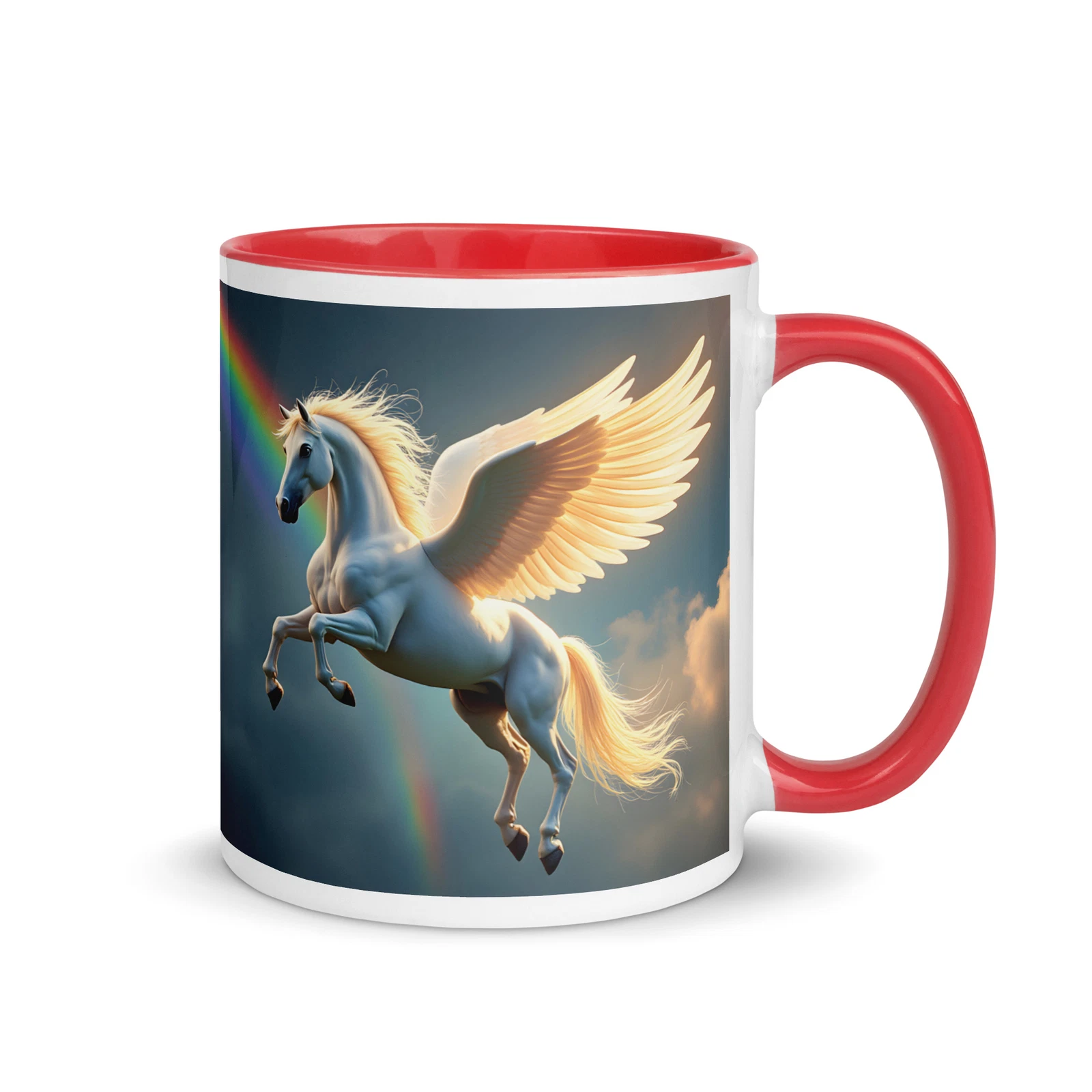 Magical Rainbow Unicorn Pegasus Coffee Mug | Colored Handle & Interior 11oz