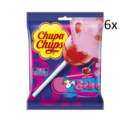 6 Chupa Chups Big Babol Beutel mit 8 Lollipops Lutscher mit Kirschgeschmack 144g