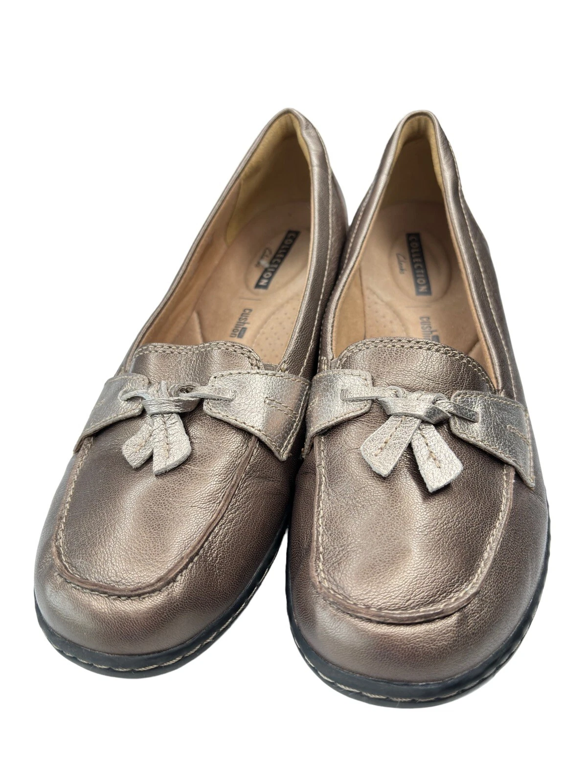 Mocassini Clarks Collections 15260 marroni scarpe basse slip on oro metallizzato misura 9 5