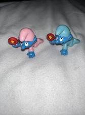 1984 Vintage Smurfs Baby Rattle Pink And Blue Outfit Baby Toy Set Schleigh Peyo