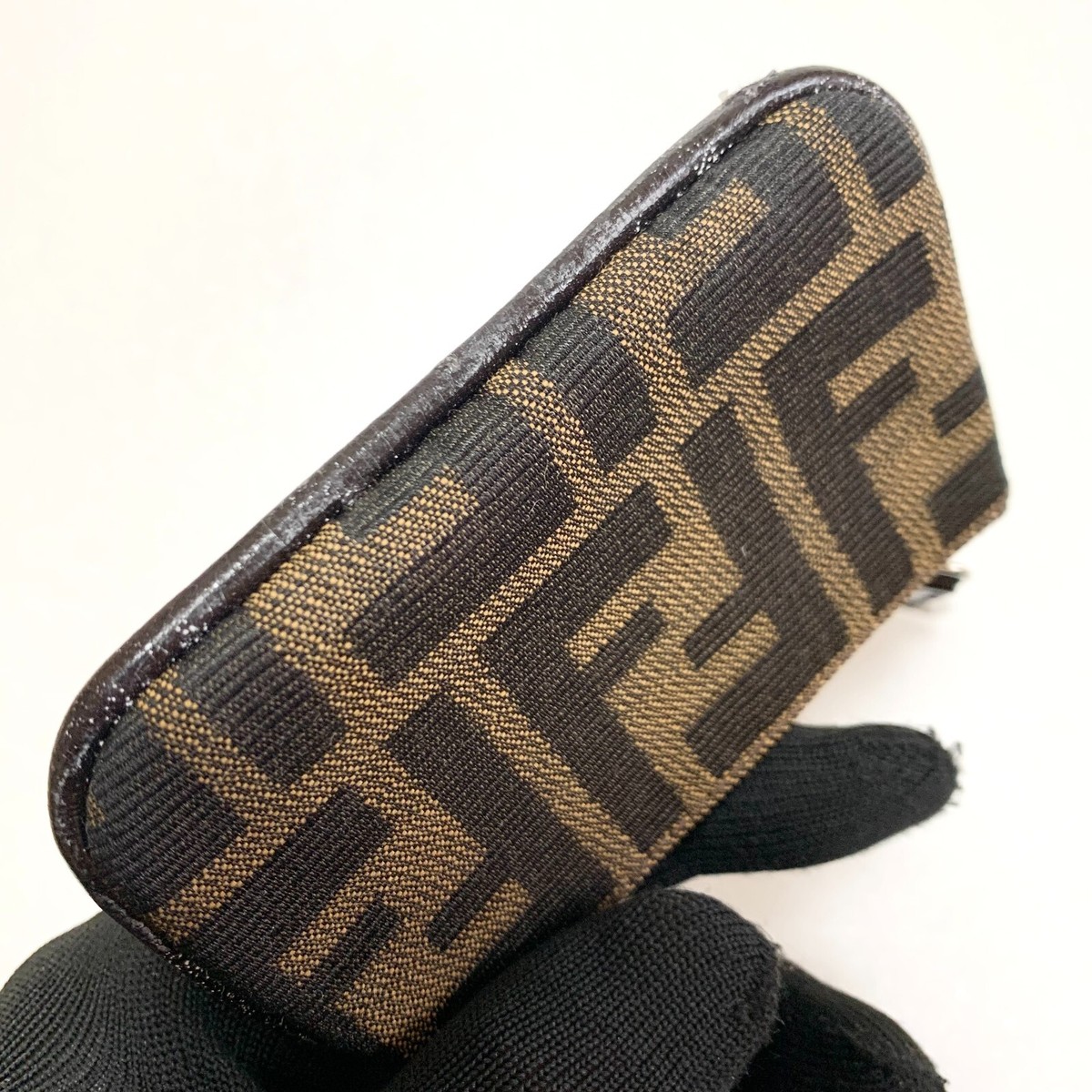 Authentic FENDI Vintage Zucca Coin Case Purse Brown Black