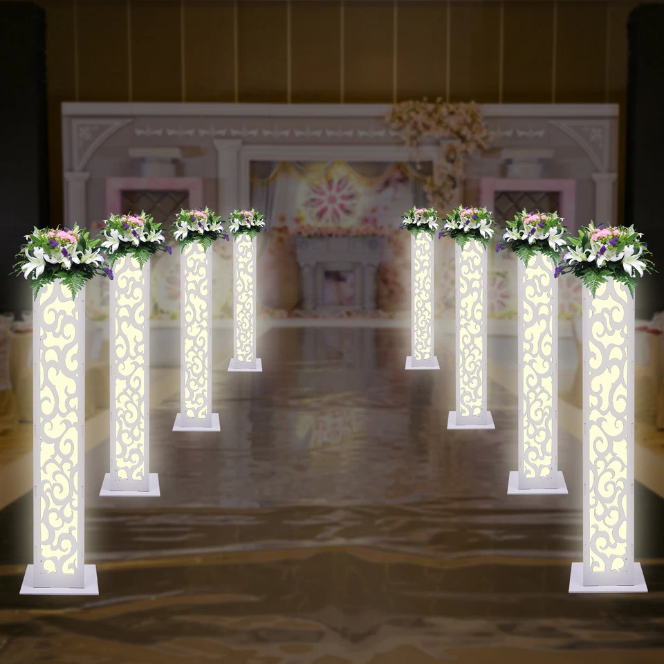 8 Piezas Columnas Florales LED Blanco Elegante Boda Columna Pilar Decoración Foto 2 de 4