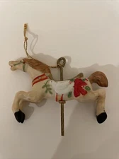 1990s Willitts Design PORCELAIN CAROUSEL HORSE ORNAMENT bird on saddle