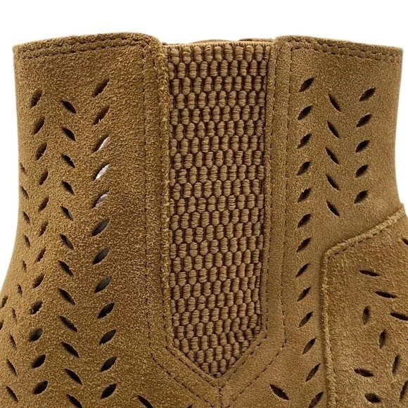 TOMS Womens Shoes Majorca Booties Sz 6 Brown Leather Perforated Peep Toe Ankle - Image 3 of 4