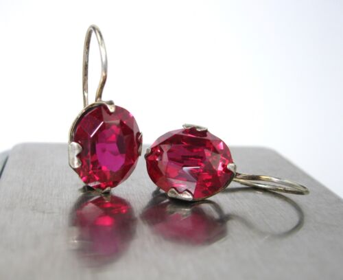 EARRINGS SILVER 875 Ruby corundum stones Soviet Union USSR Vintage Original - Picture 5 of 23