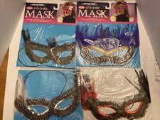 feather masquerade mask New Years Eve Mardi Gras Red Purple Fun World