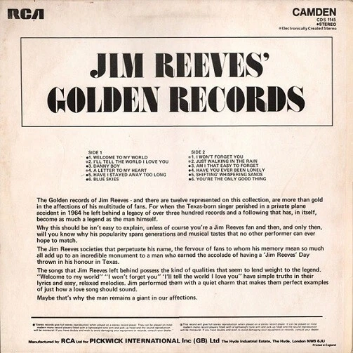 JIM REEVES Golden Records Vinyl Record Album LP RCA Camden Country Music - Image 4 of 4