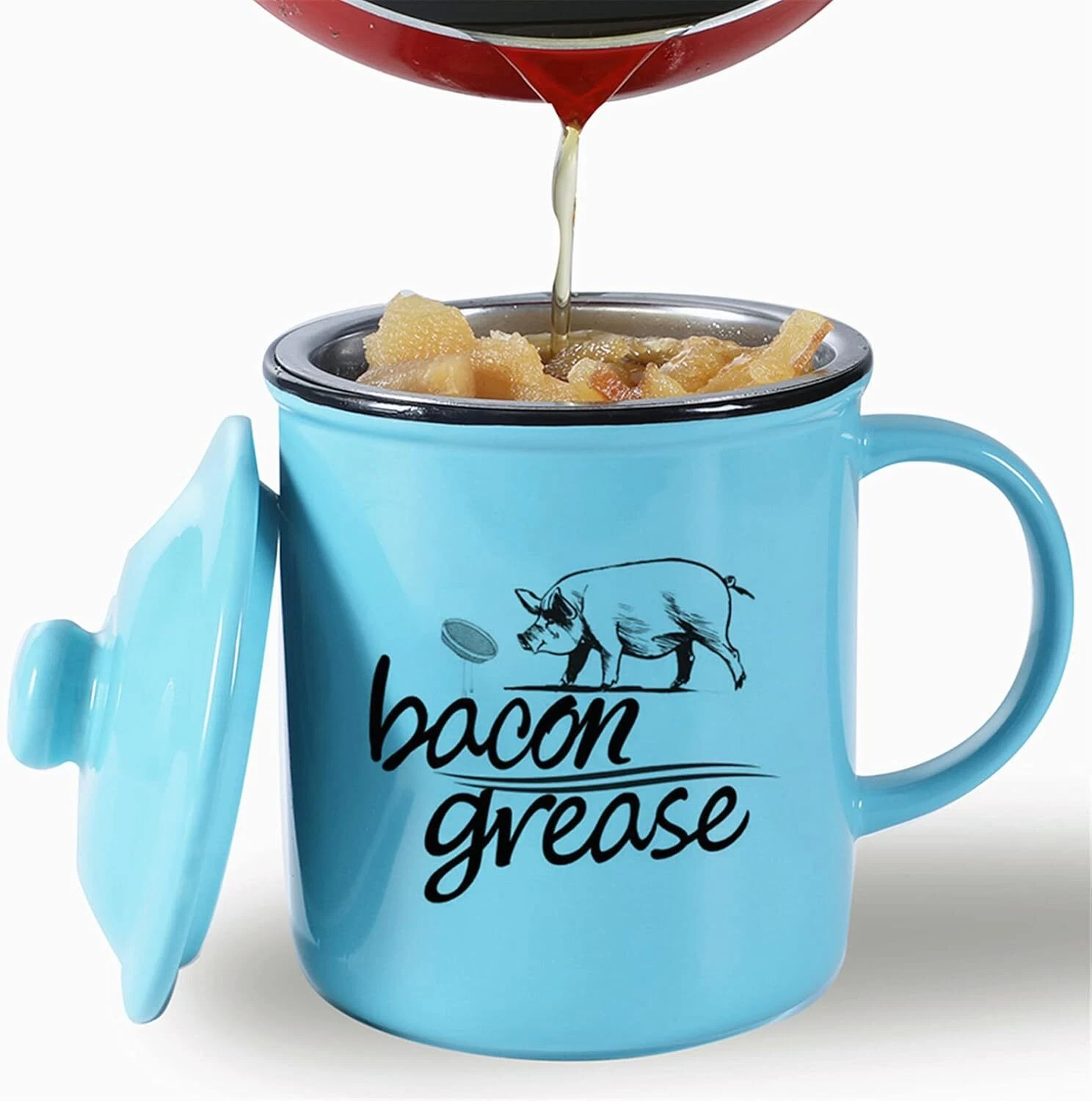 Ceramic Bacon Grease Container With Strainer Cooking Oil Storage Can Grease Keep