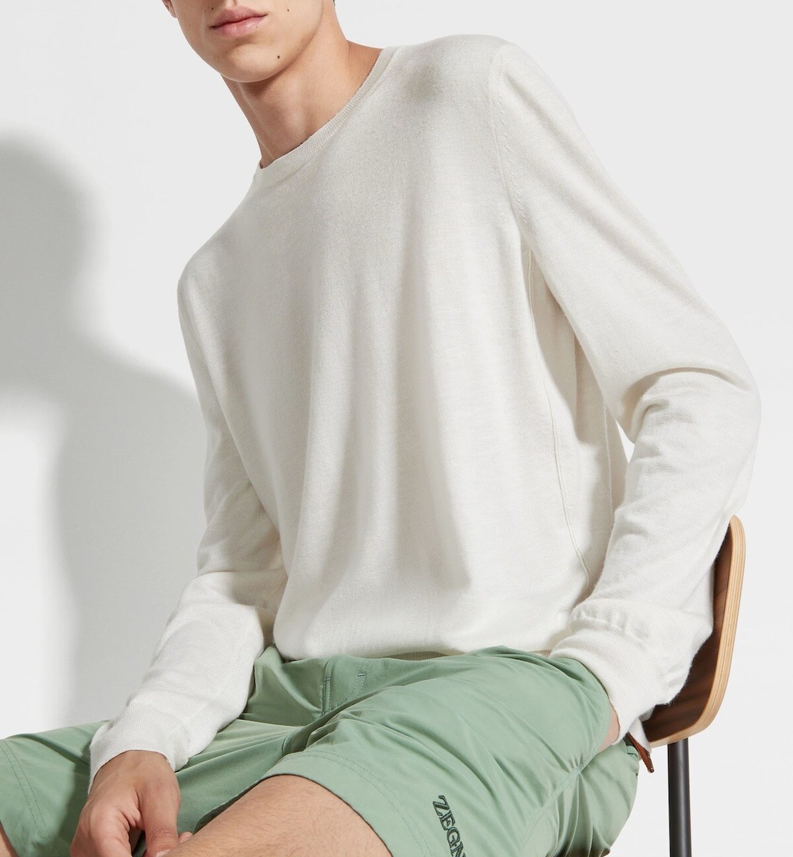 ZEGNA Men's Mélange Silk Cashmere & Linen Sweater White 50 ZEGNA Men's Mélange Silk Cashmere & Linen Sweater White 50