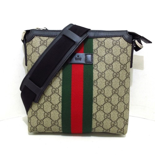 Auth GUCCI  GG Supreme Flat Messenger Bag 471454 Gray Beige Dark