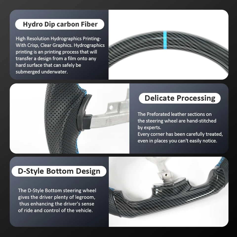 Volante de fibra de carbono Hydro Dip apto para Pontiac Solstice 2006-2009 Blue Line Foto 4 de 4