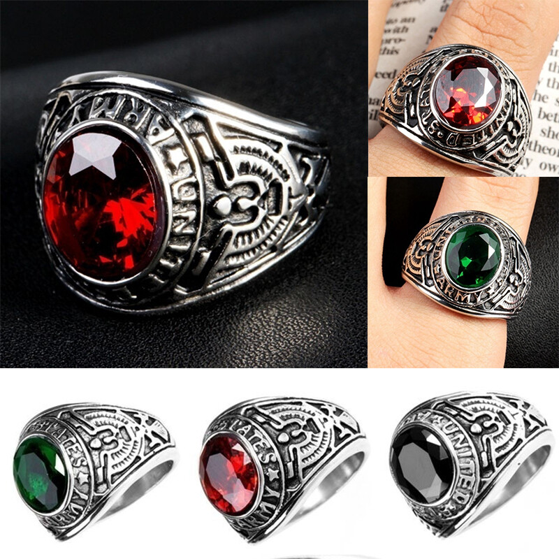 Mens Stainless Steel Ring Fashion Army Military Ring Finger Band Jewelry  Gifts