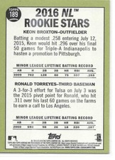 2016 Heritage HN Baseball Gum Stained Back Keon Broxton Ronald Torreyes