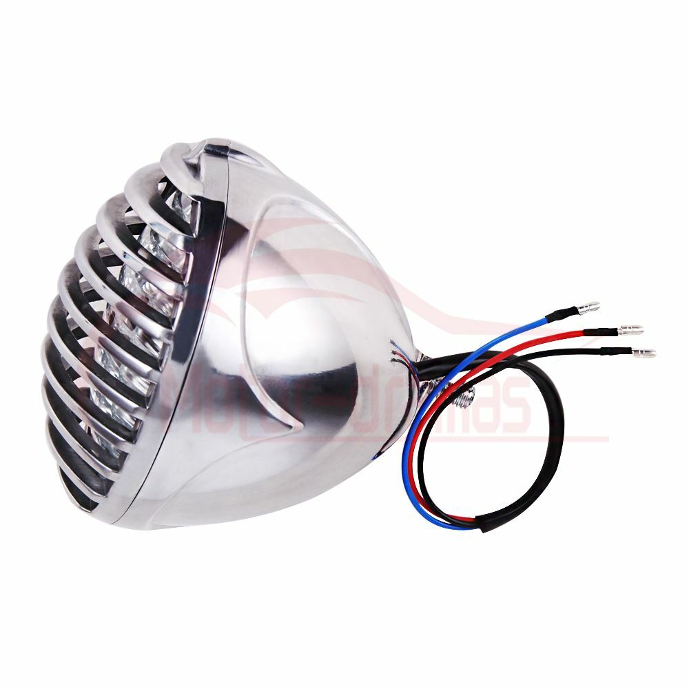 Motorcycle Amber Finned Grilled Headlight Lamp For Harley Bobber
