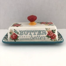 Pioneer Woman Butter Dish Butter Makes Everything Better floral stoneware 1/2lb