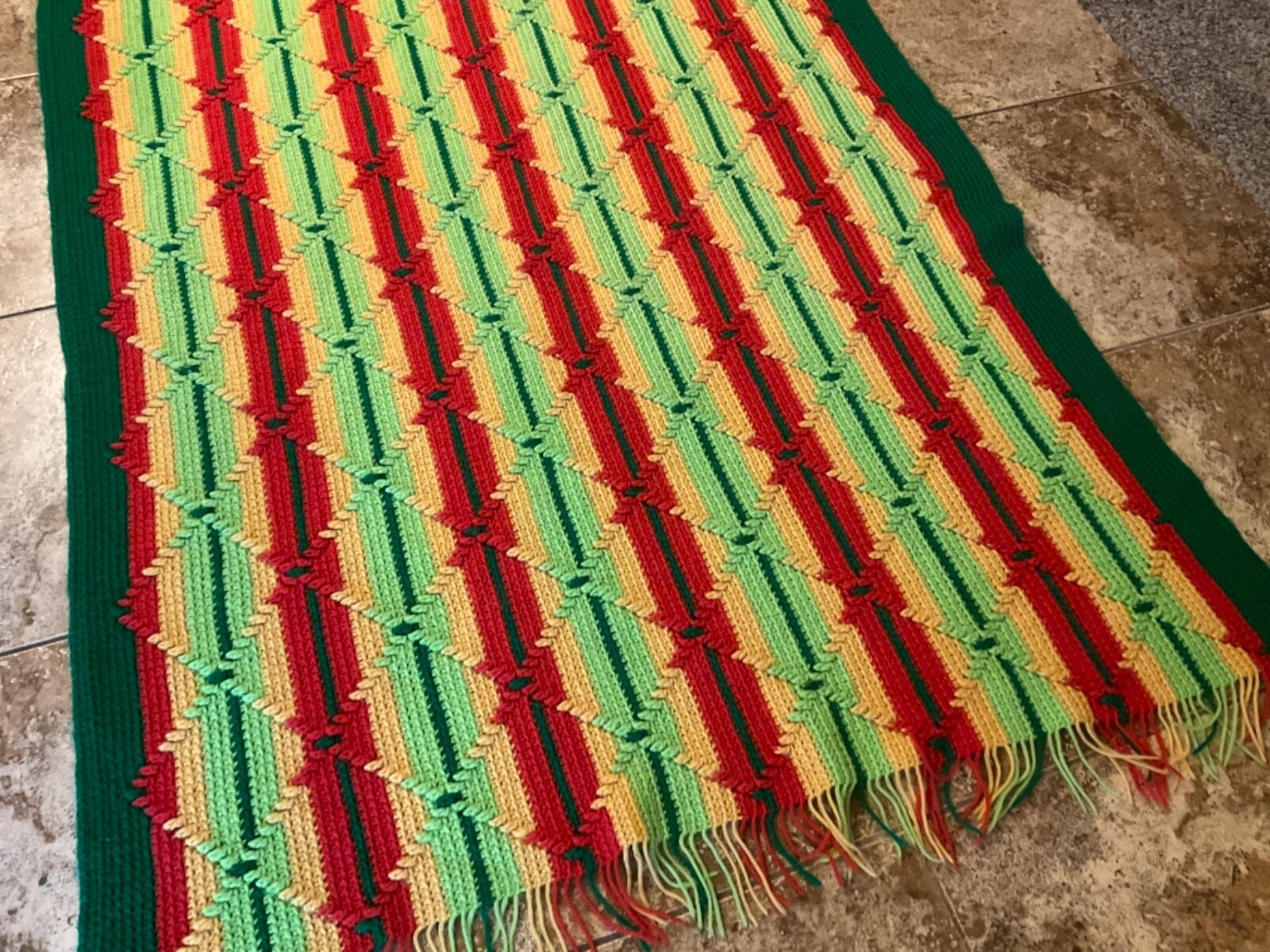 VINTAGE HAND CROCHETED BLANKET RASTA COLORS ( 48” x 98” ) PREOWNED eBay