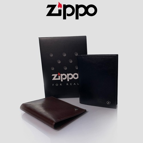 ZIPPO Bifold Real Leather Wallet Business Credit Card For Men L51098 (Black) - Afbeelding 1 van 7