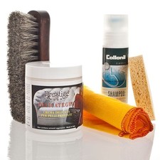 KIT COMPLETO PER LA PULIZIA E IL MANTENIMENTO DEI DIVANI E INTERNI AUTO IN PELLE