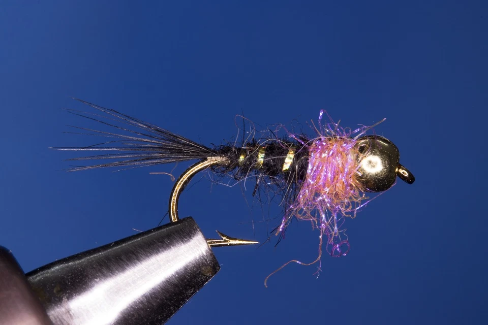 Fliegentom Nymphe 3 Stück schwarze Standardnymphe mit UV-pink Thorax - Bild 1 von 1