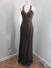 Vintage 90s Y2K Maxi Dress 5/6 Prom Beaded Mermaid Chocolate Formal Bias Cut