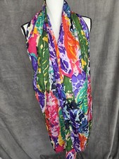 Silk Scarf Colorful Art To Wear Artsy Bold Bright Stunning Fringe 10x84