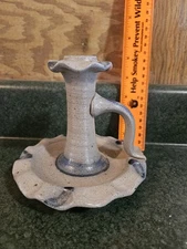 Vintage 1991 Rowe Pottery Chamber Candle Stick holder salt glazed pottery