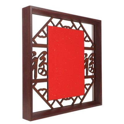Elegant Red Wood Table Picture Frame with Double Sided Display and Carved Detail